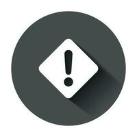 Exclamation mark icon in flat style. Danger alarm vector illustration with long shadow. Caution risk business concept.