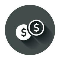 Coins stack icon in flat style. Dollar coin vector illustration with long shadow. Money stacked business concept.