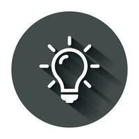 Light bulb icon in flat style. Lightbulb vector illustration with long shadow. Lamp idea business concept.