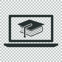 Elearning education icon in flat style. Study vector illustration on isolated background. Laptop computer online training business concept.