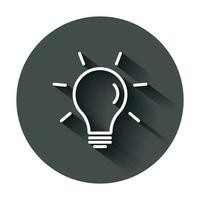 Light bulb icon in flat style. Lightbulb vector illustration with long shadow. Lamp idea business concept.
