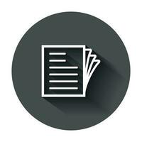 documento Nota icono en plano estilo. papel sábana vector ilustración con largo sombra. bloc documento negocio concepto.