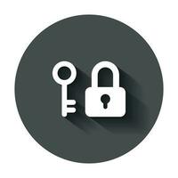 Key with padlock icon in flat style. Access login vector illustration with long shadow. Lock keyhole business concept.