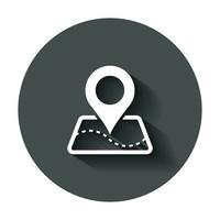 Pin map icon in flat style. Gps navigation vector illustration with long shadow. Target destination business concept.