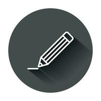 Pencil with rubber eraser icon in flat style. Highlighter vector illustration with long shadow. Pencil business concept.