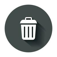 Trash bin garbage icon in flat style. Trash bucket vector illustration with long shadow. Garbage basket business concept.