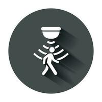 Motion sensor icon in flat style. Sensor waves with man vector illustration with long shadow. People security connection business concept.