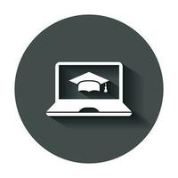 Elearning education icon in flat style. Study vector illustration with long shadow. Laptop computer online training business concept.