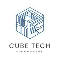 Clásico futurista caja cubo digital electrónico circuito chip diseño para inteligente tecnología logo diseño,símbolo diseño modelo vector