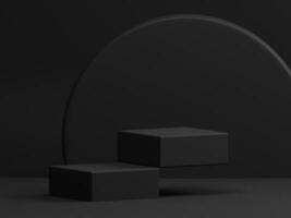 3D rendering minimal black theme square pedestal or podium for product showcase display on empty background. 3D mockup illustration photo