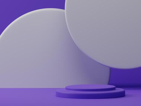 3D rendering minimal round circle pedestal or podium for product showcase display with white wall panels on empty background. 3D mockup illustration photo