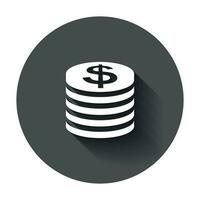 Coins stack icon in flat style. Dollar coin vector illustration with long shadow. Money stacked business concept.