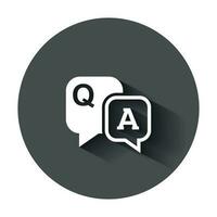 Question and answer icon in flat style. Discussion speech bubble vector illustration with long shadow. Question, answer business concept.