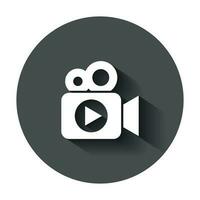 Video camera icon in flat style. Movie play vector illustration with long shadow. Video streaming business concept.