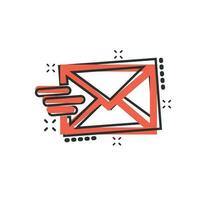 Mail envelope icon in comic style. Email message vector cartoon illustration pictogram. Mailbox e-mail business concept splash effect.