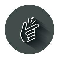 Finger snap icon in flat style. Fingers expression vector illustration with long shadow. Snap gesture business concept.