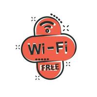 Wifi gratis icono en cómic estilo. Wifi inalámbrico tecnología vector dibujos animados ilustración pictograma. red Wifi negocio concepto chapoteo efecto.