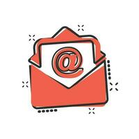 Mail envelope icon in comic style. Email message vector cartoon illustration pictogram. Mailbox e-mail business concept splash effect.