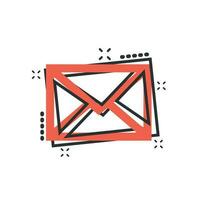 icono de sobre de correo en estilo cómico. pictograma de ilustración de dibujos animados de vector de mensaje de correo electrónico. Efecto de salpicadura de concepto de negocio de correo electrónico de buzón.