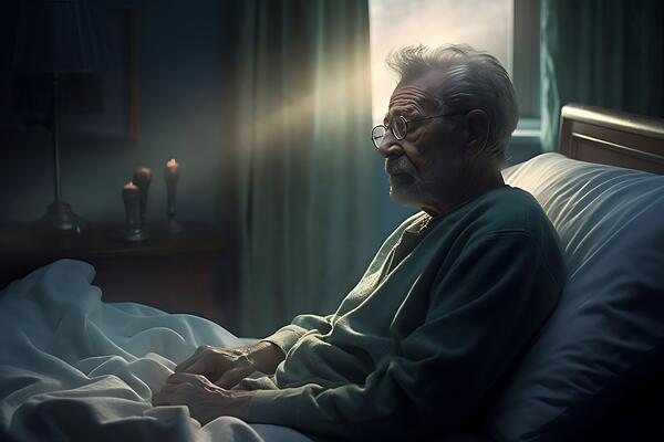 Old Man In Bed Stock Photos Images And Backgrounds For Free Download Portrait Of An Old Man Sitting In Bed At Night With His Eyes Closed Ai Generated Photo