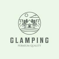 bosque glamping logo línea Arte , montaña minimalista icono logo glamping fiesta vector