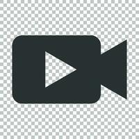 Video camera icon in flat style. Movie play vector illustration on isolated background. Video streaming business concept.