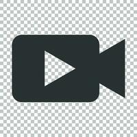 Video camera icon in flat style. Movie play vector illustration on isolated background. Video streaming business concept.