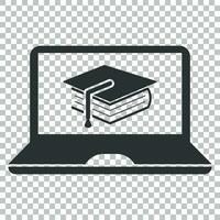 Elearning education icon in flat style. Study vector illustration on isolated background. Laptop computer online training business concept.