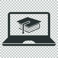 Elearning education icon in flat style. Study vector illustration on isolated background. Laptop computer online training business concept.