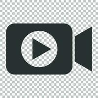 Video camera icon in flat style. Movie play vector illustration on isolated background. Video streaming business concept.