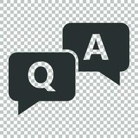 Question and answer icon in flat style. Discussion speech bubble vector illustration on isolated background. Question, answer business concept.