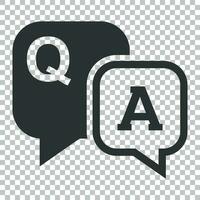 Question and answer icon in flat style. Discussion speech bubble vector illustration on isolated background. Question, answer business concept.