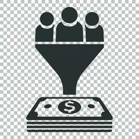 Lead management icon in flat style. Funnel with people, money vector illustration on isolated background. Target client business concept.