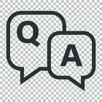 Question and answer icon in flat style. Discussion speech bubble vector illustration on isolated background. Question, answer business concept.