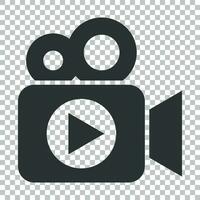 Video camera icon in flat style. Movie play vector illustration on isolated background. Video streaming business concept.