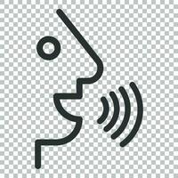 Voice command with sound waves icon in flat style. Speak control vector illustration on isolated background. Speaker people business concept.