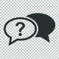 Question mark icon in flat style. Discussion speech bubble vector illustration on isolated background. Question business concept.