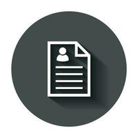 Resume icon in flat style. Contract document vector illustration with long shadow. Resume business concept.