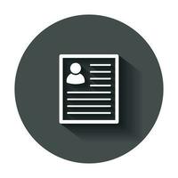 Resume icon in flat style. Contract document vector illustration with long shadow. Resume business concept.