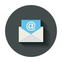 correo sobre icono en plano estilo. correo electrónico mensaje vector ilustración con largo sombra. buzón correo electrónico negocio concepto.