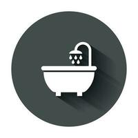 Bath shower icon in flat style. Bathroom hygiene vector illustration with long shadow. Bath spa business concept.