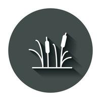 Reeds grass icon in flat style. Bulrush swamp vector illustration with long shadow. Reed leaf business concept.