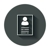 Resume icon in flat style. Contract document vector illustration with long shadow. Resume business concept.