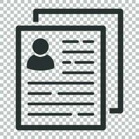 Resume icon in flat style. Contract document vector illustration on isolated background. Resume business concept.