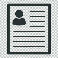 Resume icon in flat style. Contract document vector illustration on isolated background. Resume business concept.