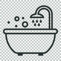 Bath shower icon in flat style. Bathroom hygiene vector illustration on isolated background. Bath spa business concept.