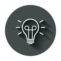 Light bulb icon in flat style. Lightbulb vector illustration with long shadow. Lamp idea business concept.