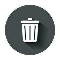 Trash bin garbage icon in flat style. Trash bucket vector illustration with long shadow. Garbage basket business concept.