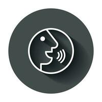 Voice command with sound waves icon in flat style. Speak control vector illustration with long shadow. Speaker people business concept.