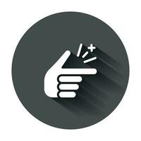 Finger snap icon in flat style. Fingers expression vector illustration with long shadow. Snap gesture business concept.